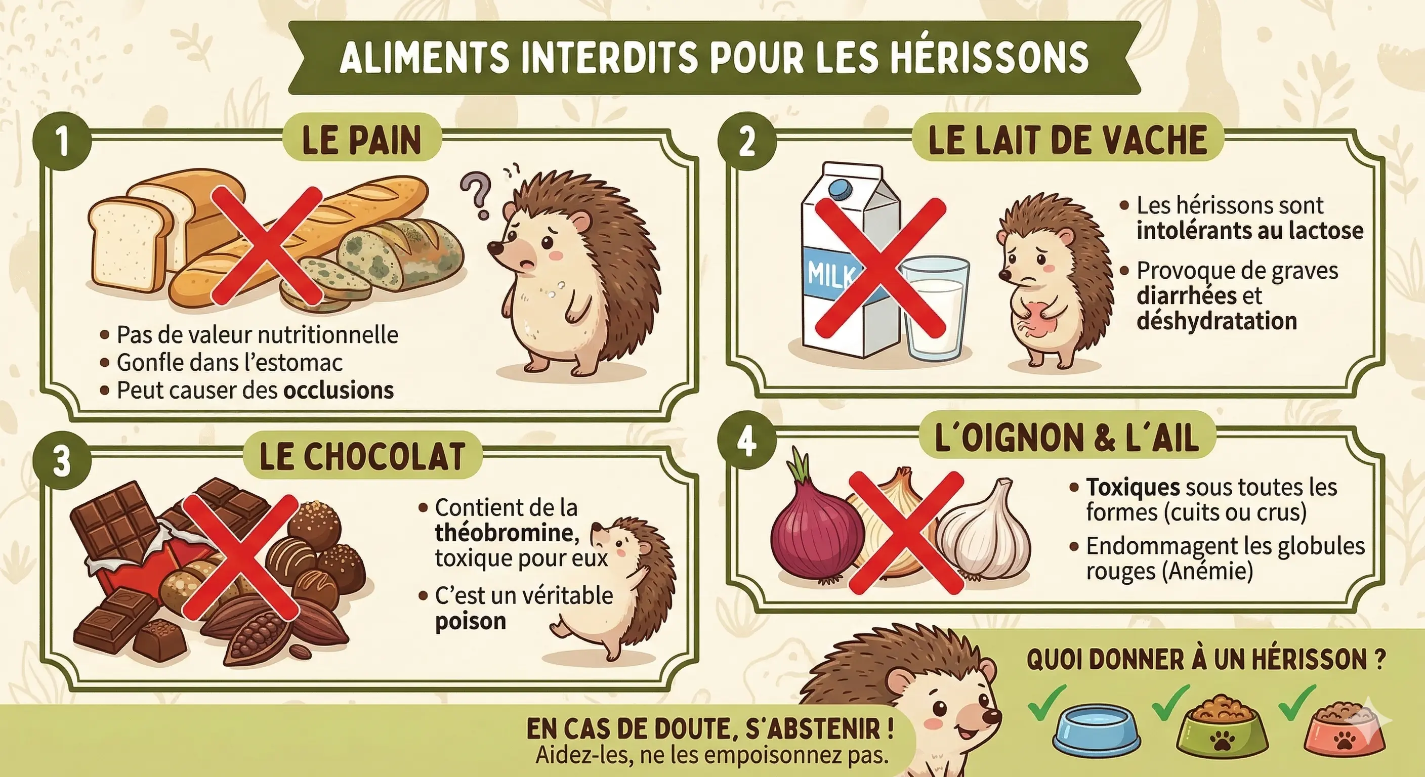 Infographie des aliments interdits pour les hérissons
