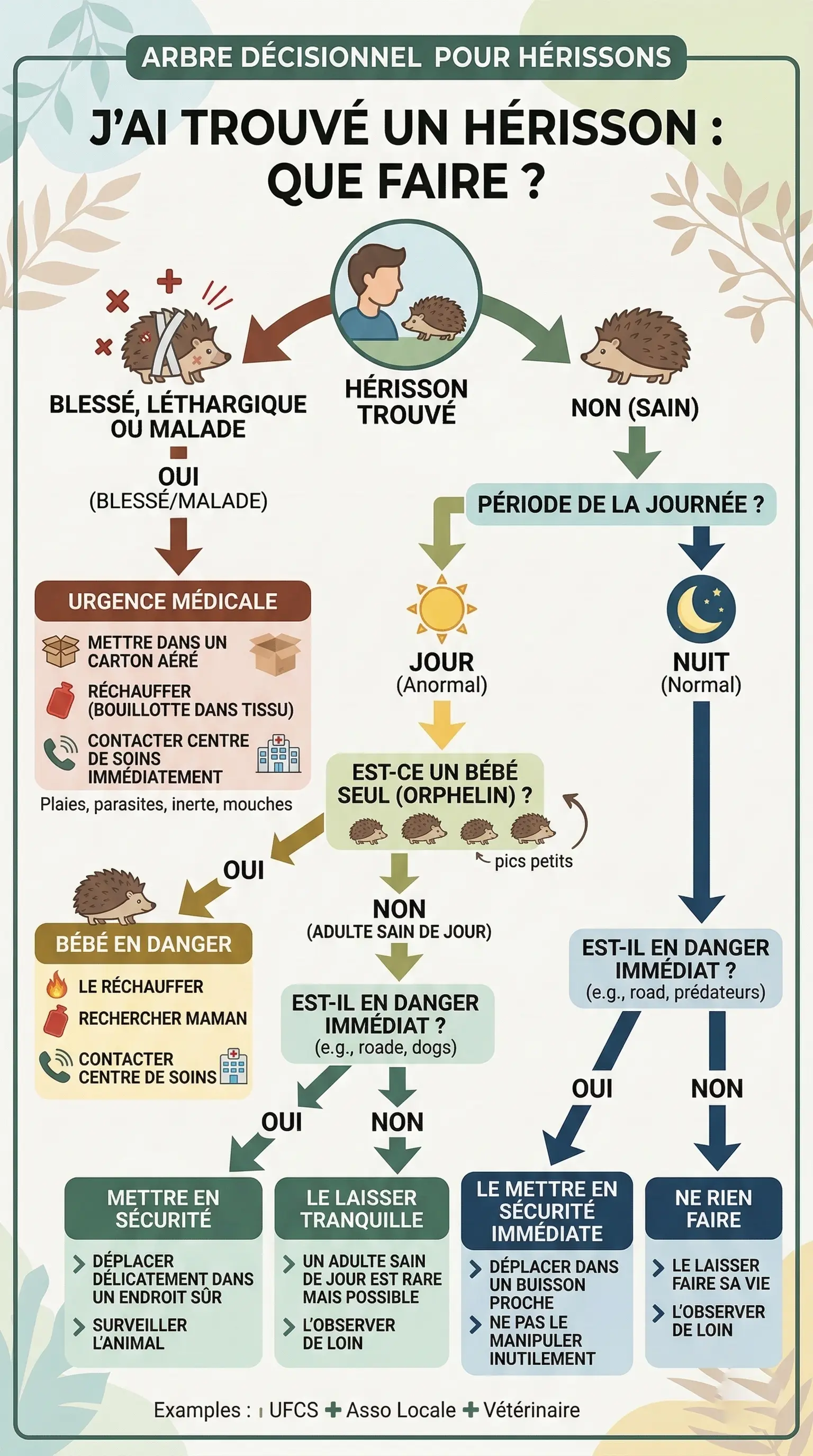 Arbre décisionnel : j'ai trouvé un hérisson, que faire ?