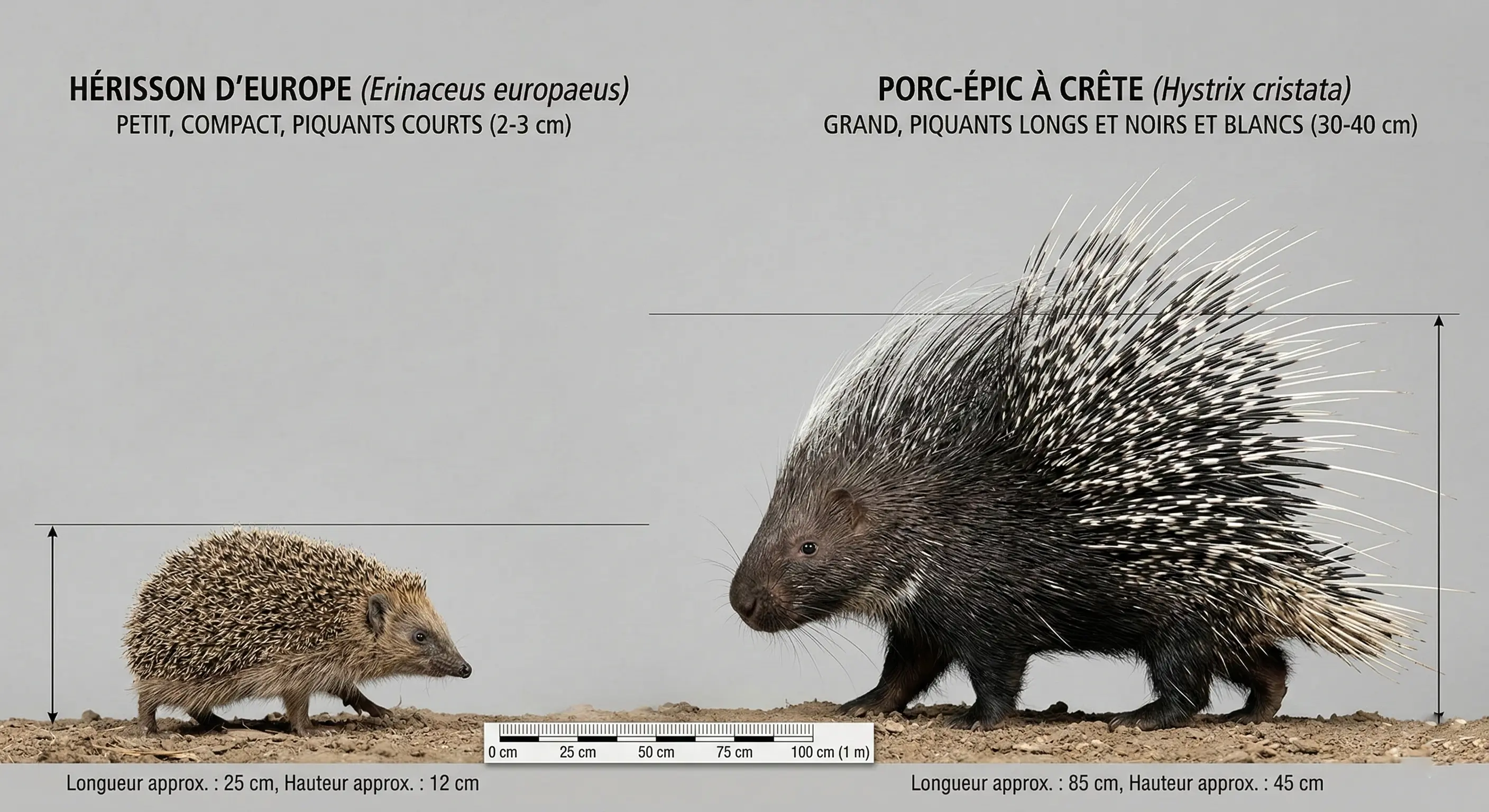 Comparaison de taille entre hérisson d'Europe et porc-épic