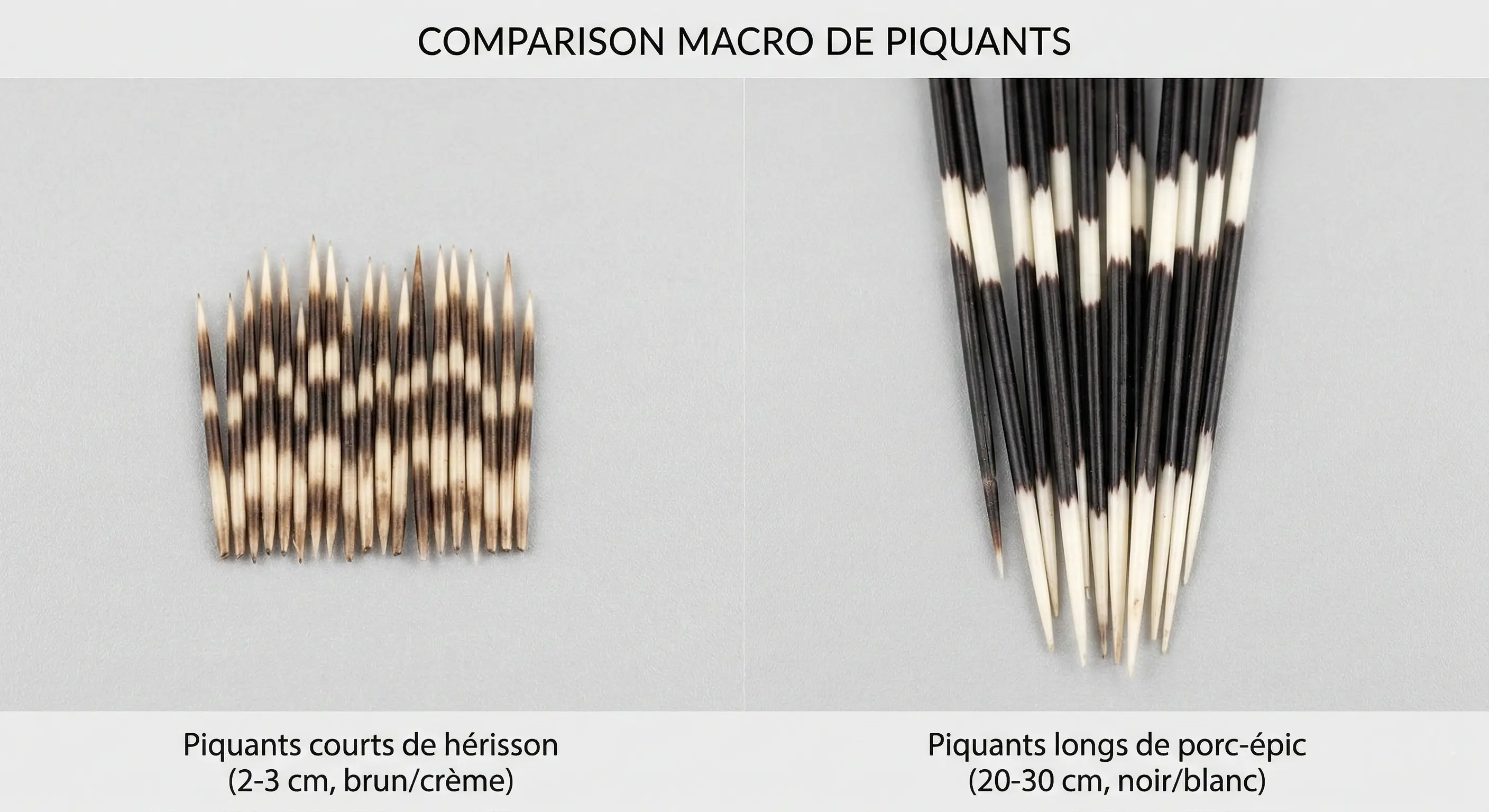 Comparaison macro des piquants : hérisson vs porc-épic