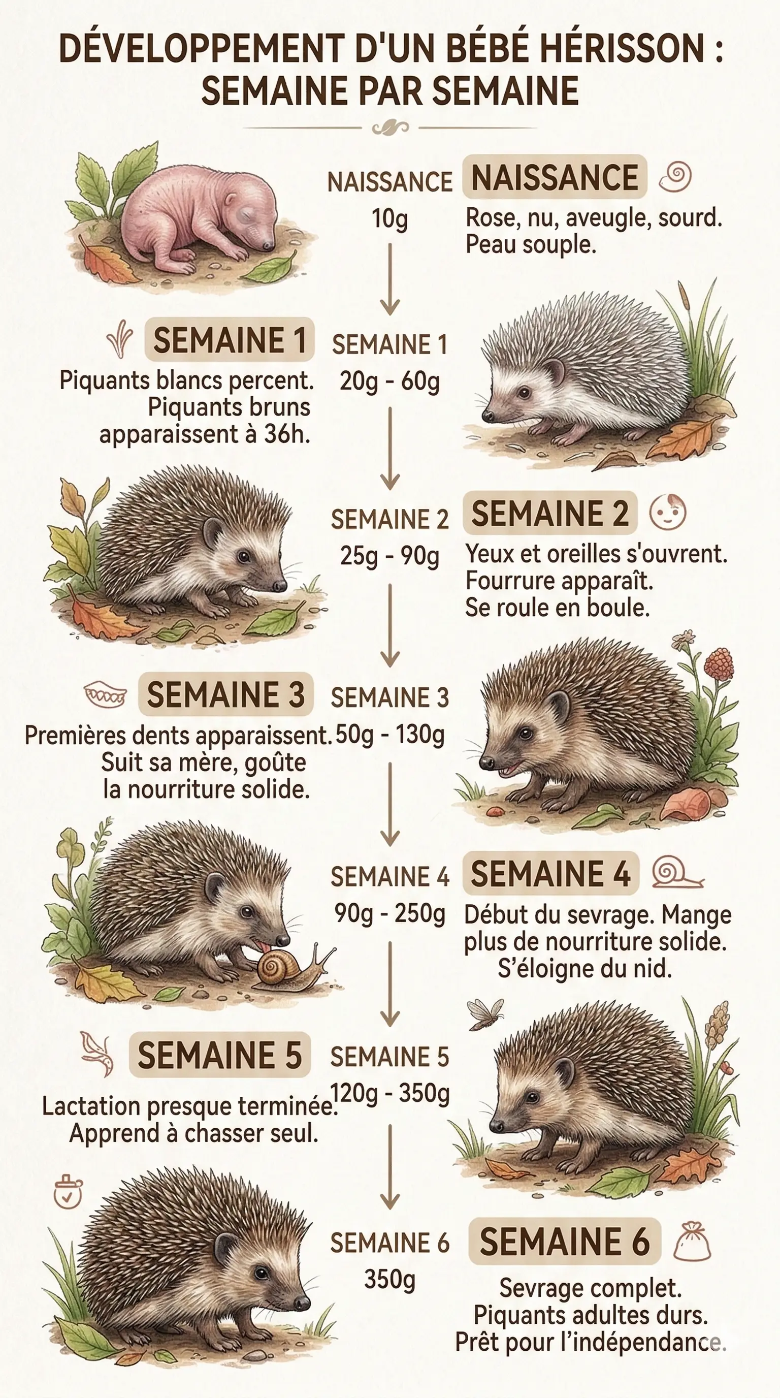 Développement d'un bébé hérisson semaine par semaine