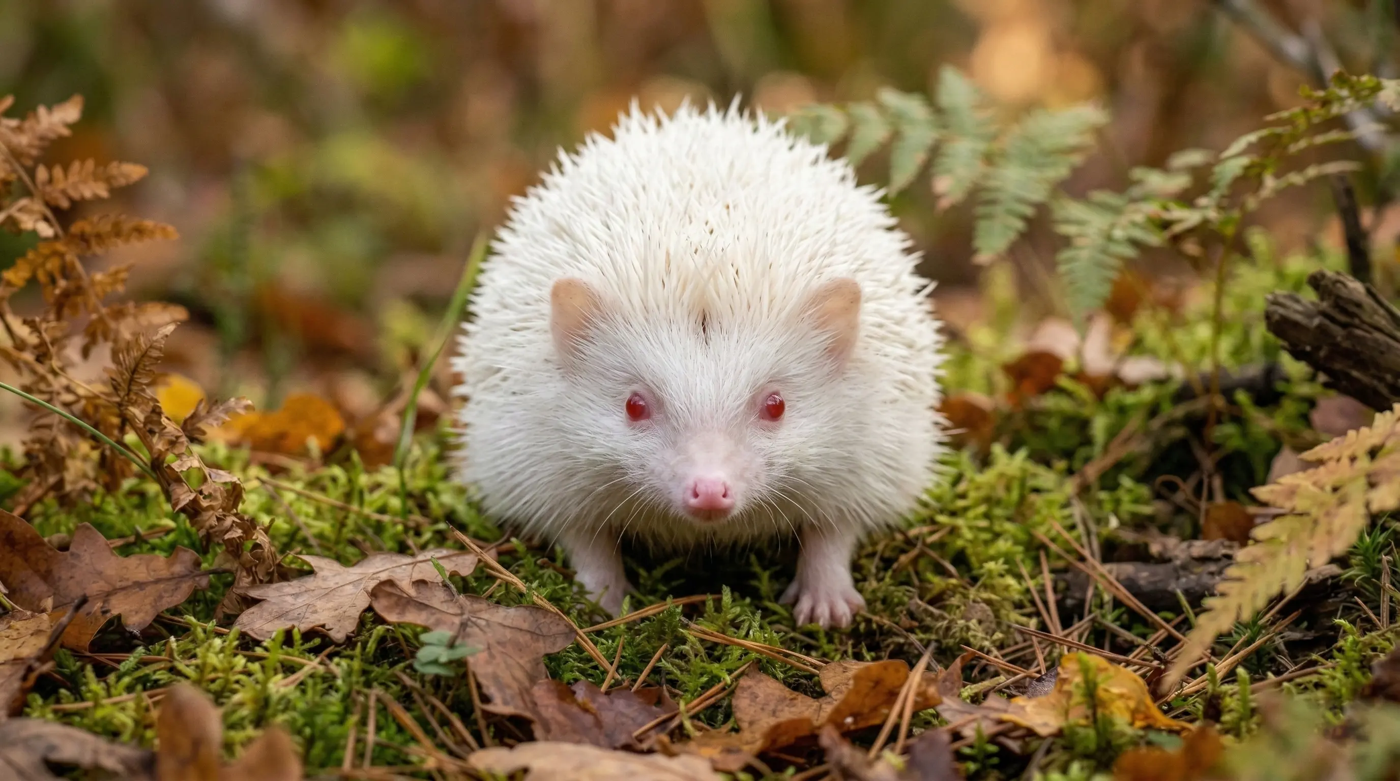 Hérisson albinos aux piquants blancs et yeux rouges