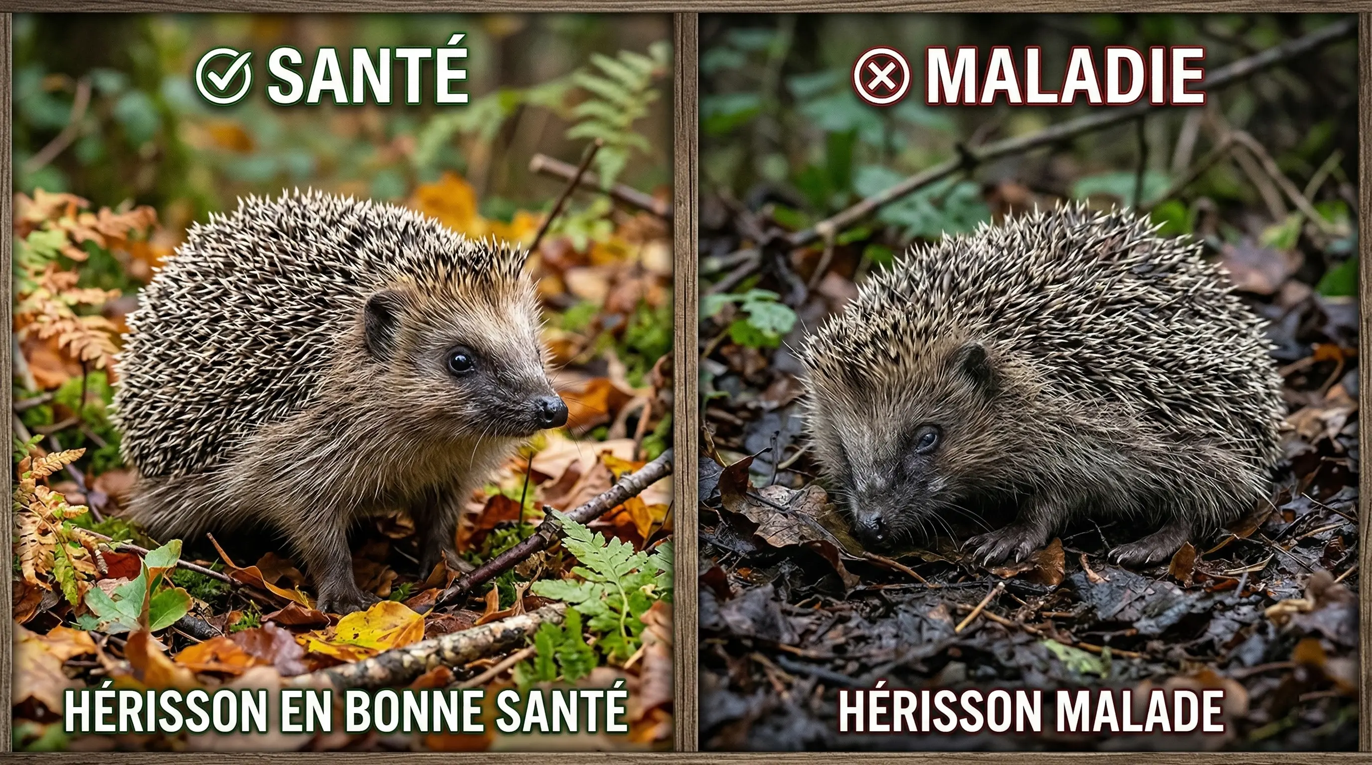 Photos comparatives d'un hérisson en bonne santé vs un hérisson malade
