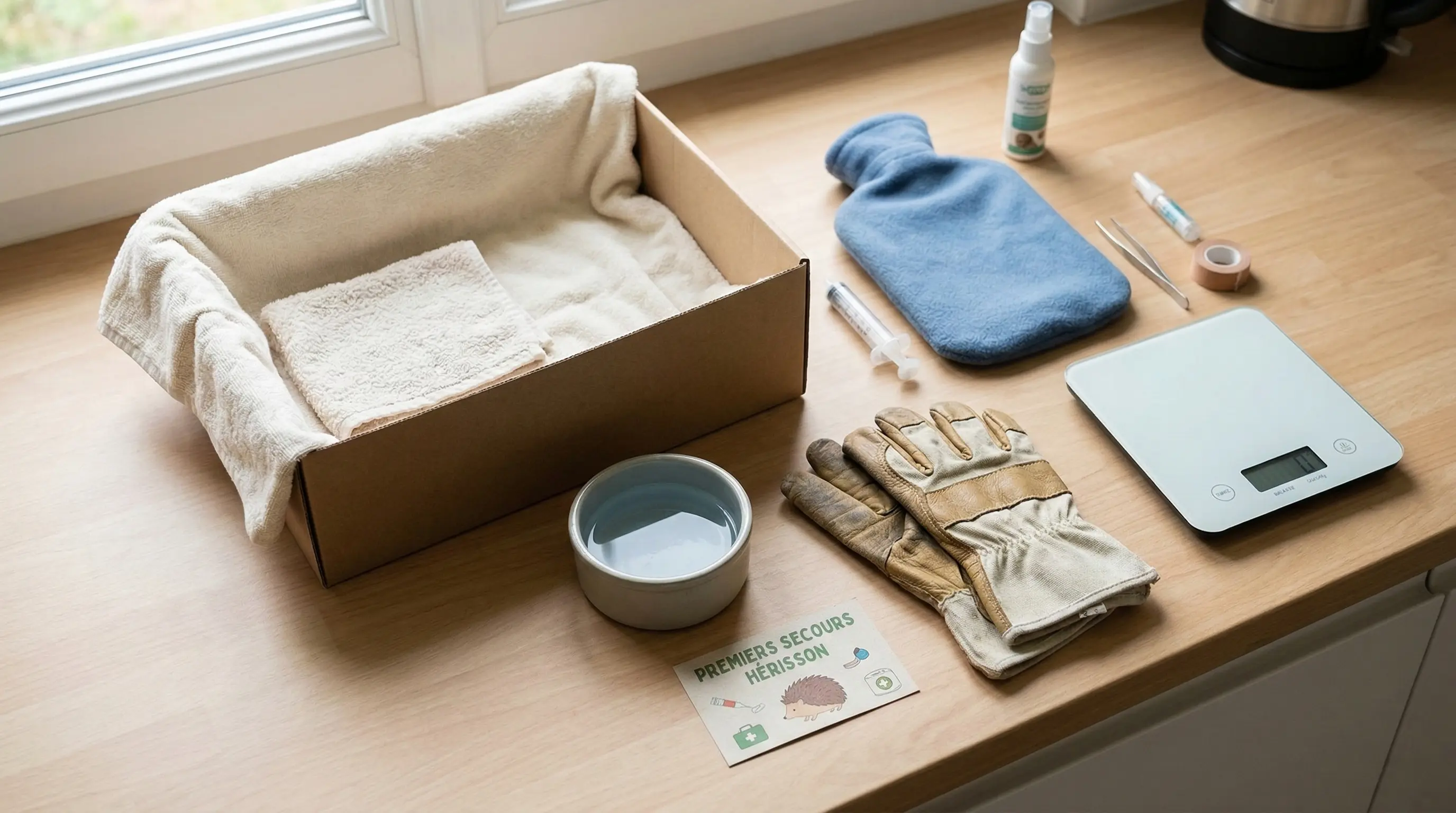 Matériel de premiers secours pour prendre en charge un hérisson blessé