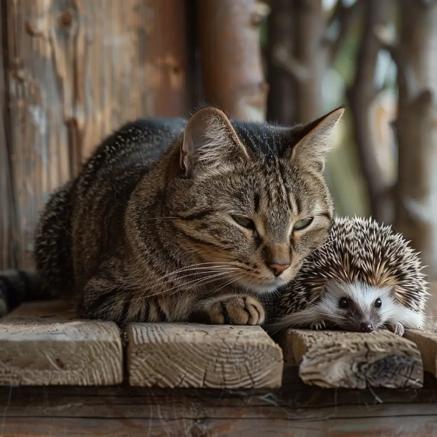 un hérisson et un chat